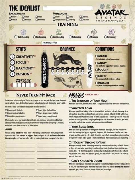 avatar legends the roleplaying game pdf|avatar legends fillable character sheet.